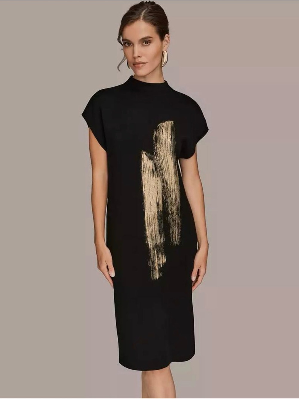 NWT Donna Karan Black High Neck Sweater Dress with Gold Brushstroke. XLARGE - Picture 15 of 15